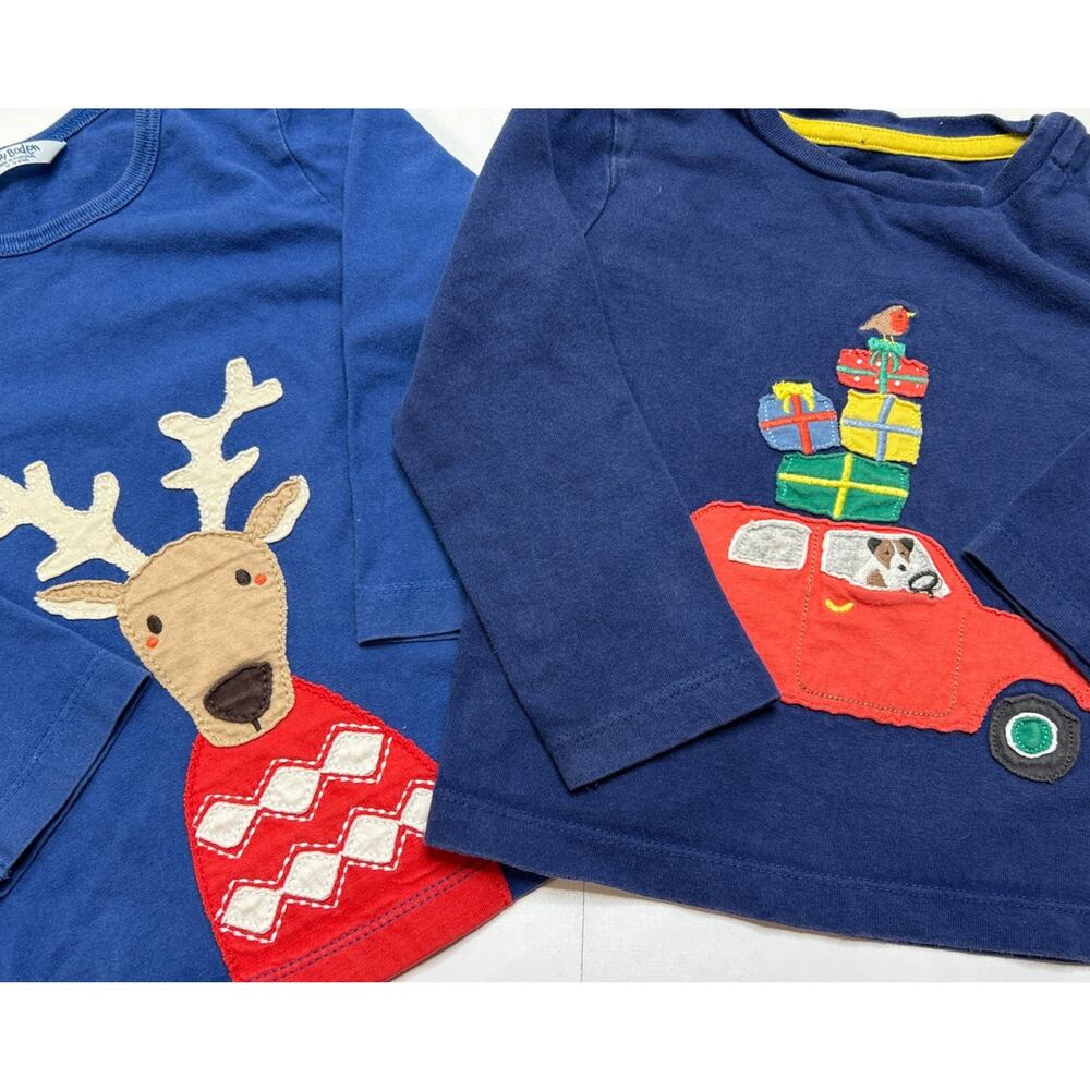 Baby Boden L/S Shirt Lot of 2 - 18 Month Christmas Reindeer Presents Blue Red